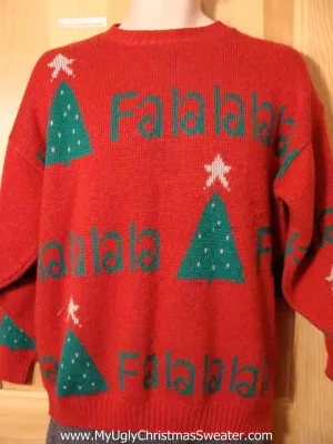 Tacky Classic 80s Ugly Christmas Sweater with Falalalala on Front, Back, and Sleeves (f566)