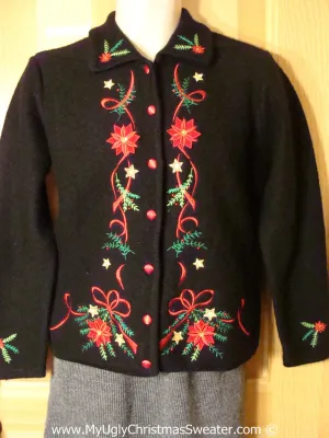Tacky Holiday Sweater with Bright Red Poinsettias and Green Ivy (f1039)