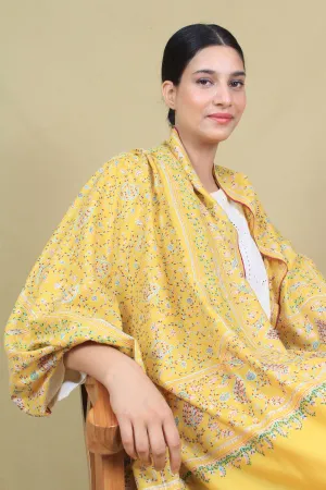 Tahoor Butter Yellow Sozni Jaali Embroidered Pashmina Shawl