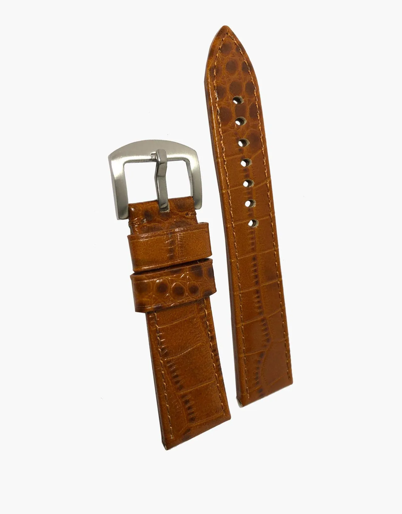 Tan-Brown crocodile Grain Leather Watch Band Strap