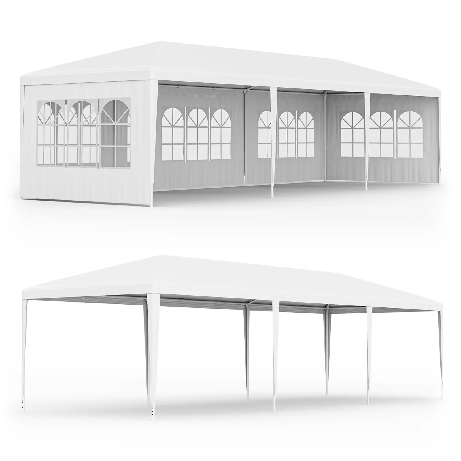 Tangkula 10x30 Ft Heavy Duty Party Tent, Large White Event Tent with 6 Sidewalls & 2 Zippered Door