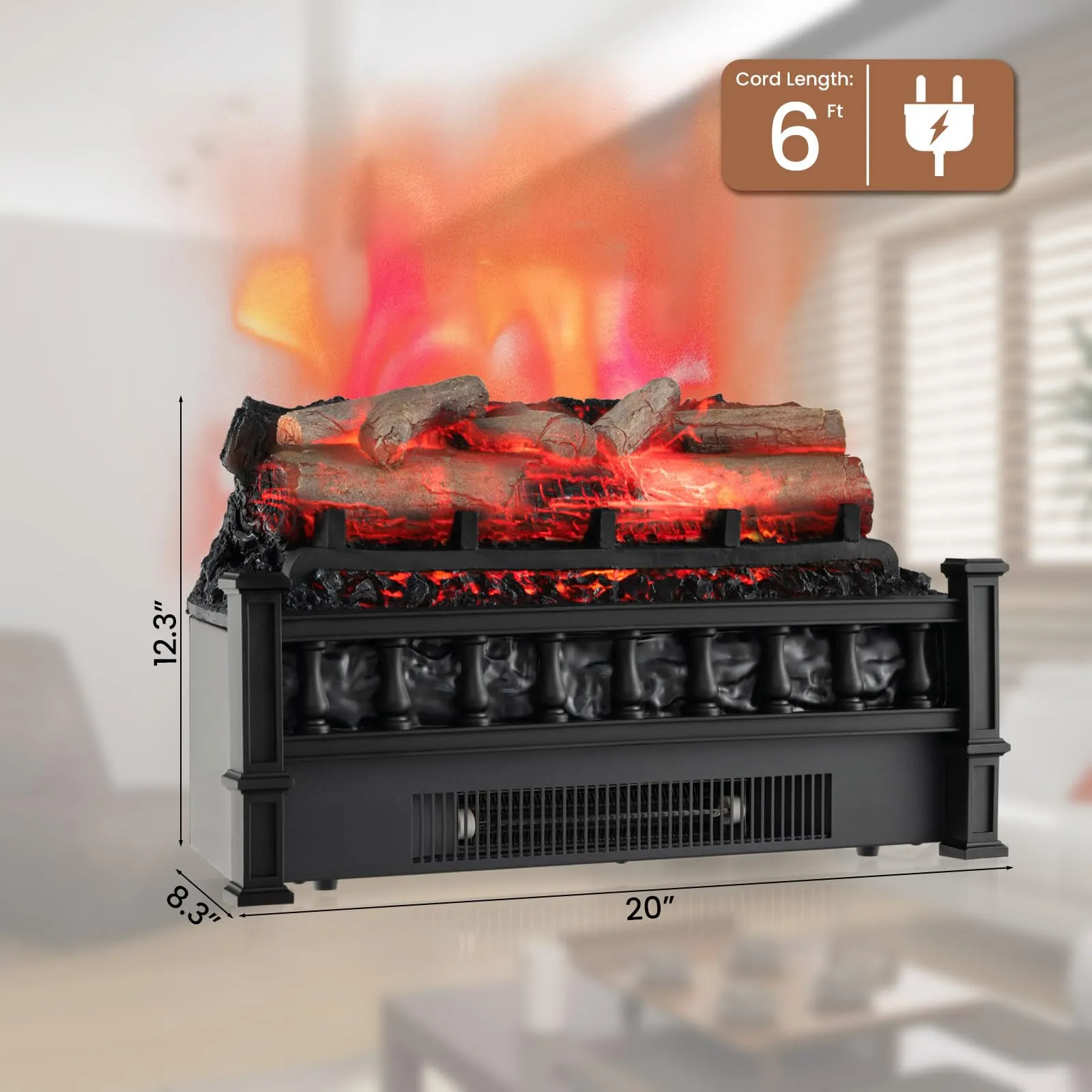 Tangkula 20" Electric Fireplace Log Set Heater with Adjustable Temp