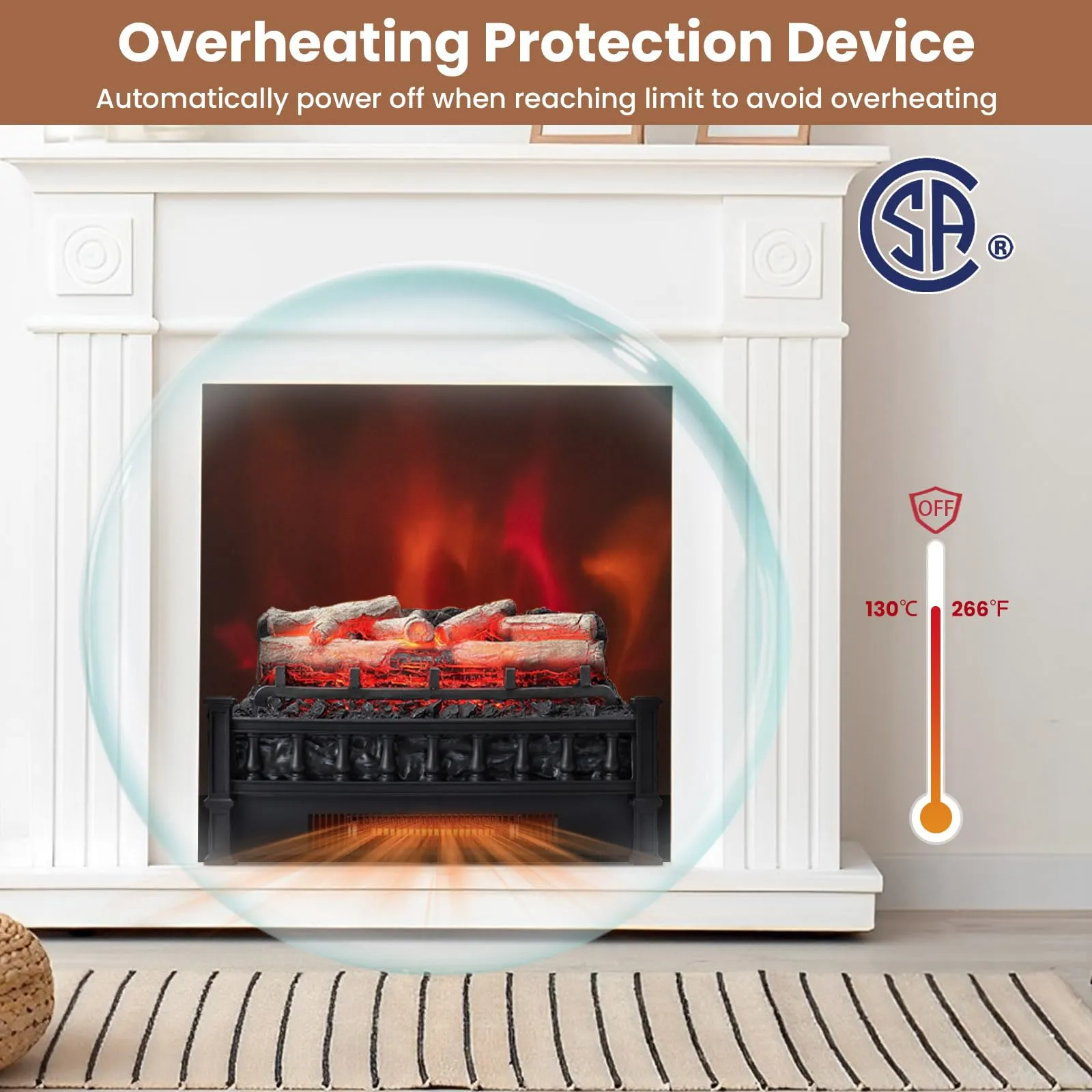 Tangkula 20" Electric Fireplace Log Set Heater with Adjustable Temp