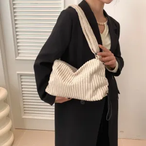 TAVIMART  -  Beige Corduroy Bag For Women Simple Shoulder Bag Versatile Shopper Underarm Handbag Purse Zipper Small Messenger Bag Travel