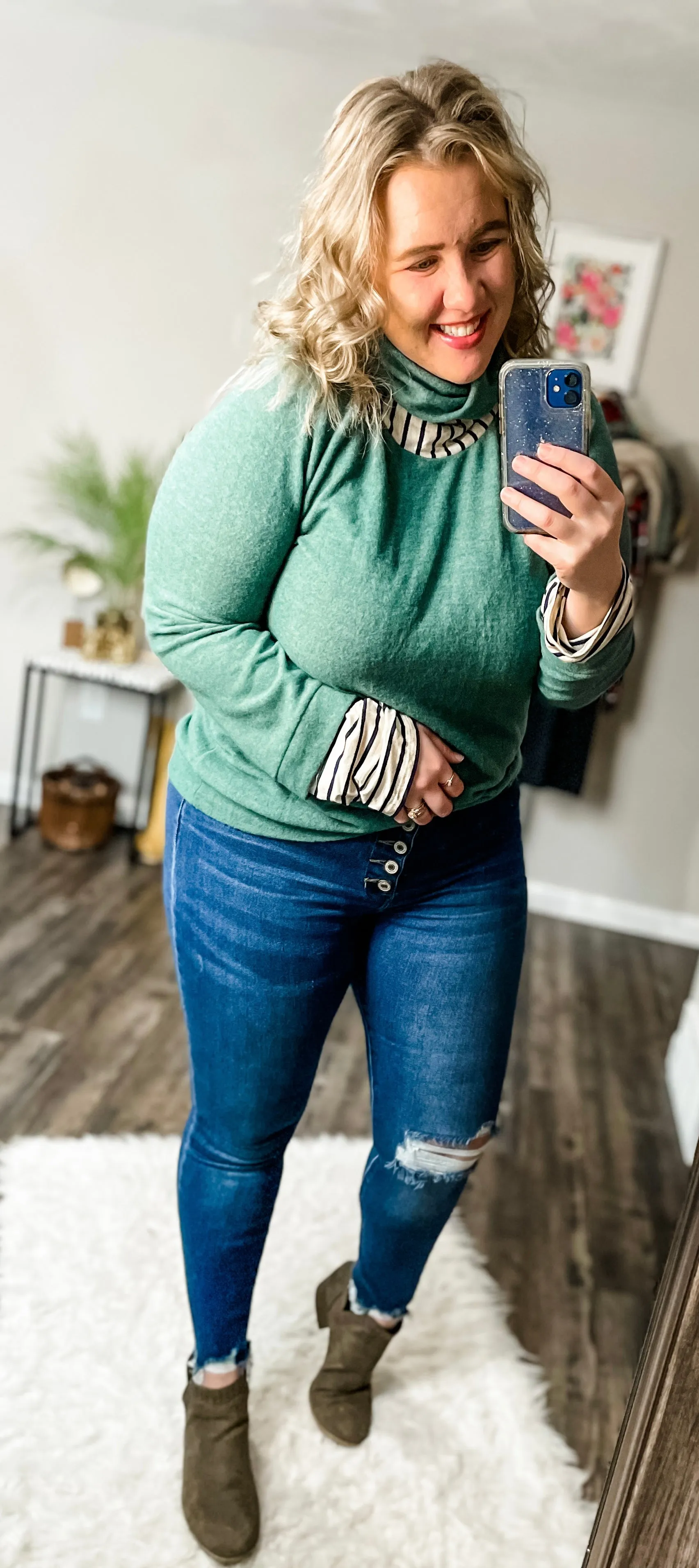 Teal cowl neck sweater
