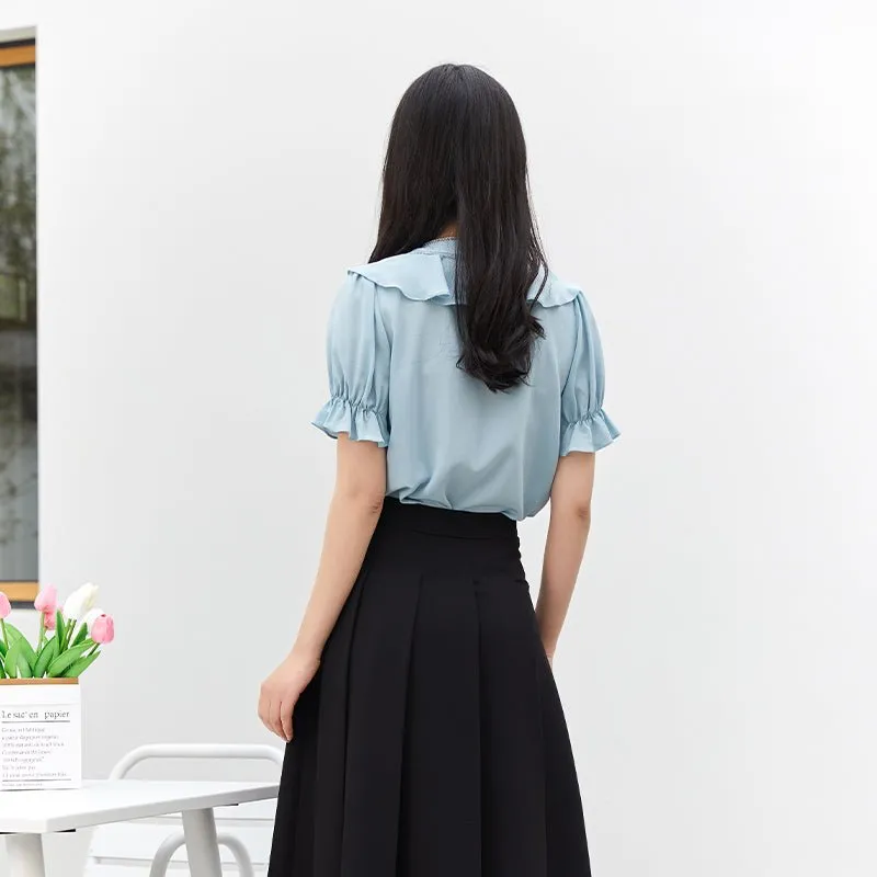 Teal Silk Ruffle T-shirt