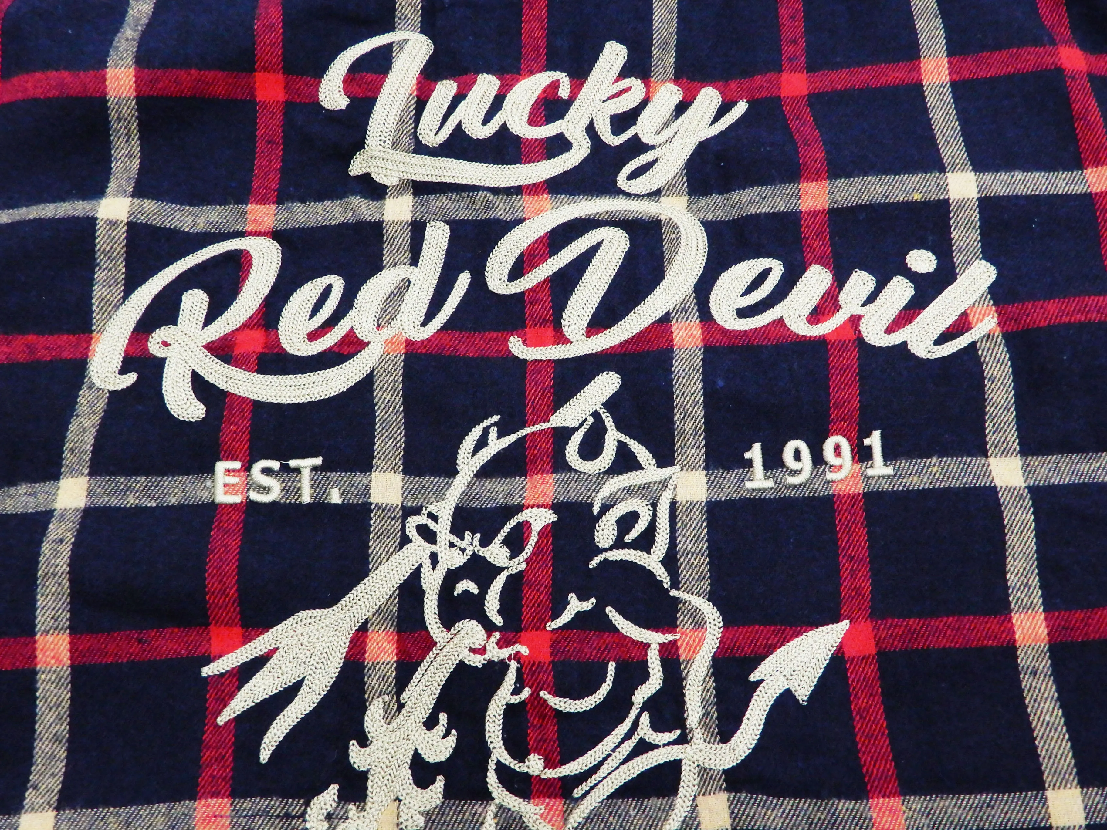Tedman Custom Embroidered Plaid Flannel Shirt Men's Long Sleeve Shirt TNS-700 Navy/Red