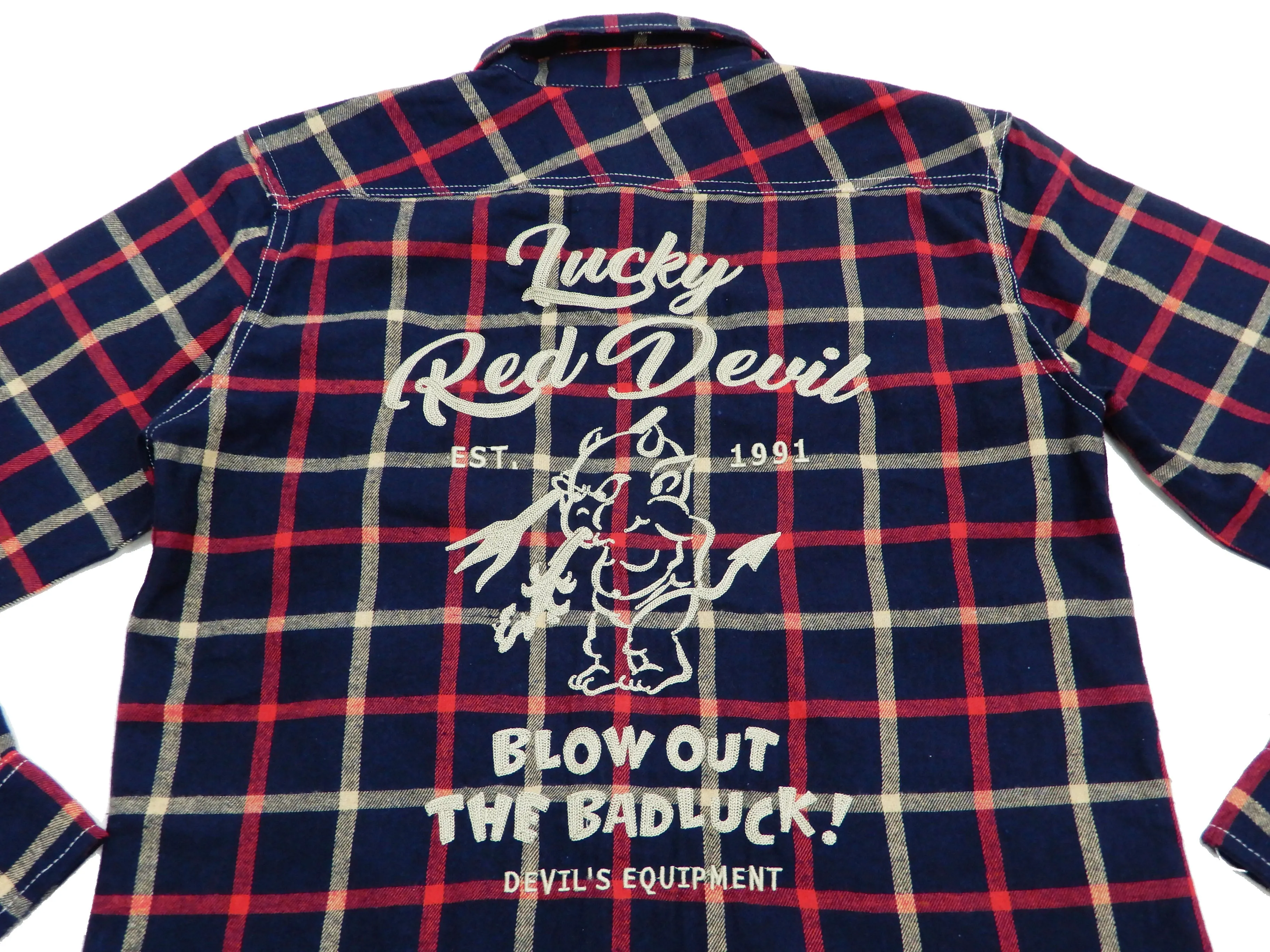 Tedman Custom Embroidered Plaid Flannel Shirt Men's Long Sleeve Shirt TNS-700 Navy/Red