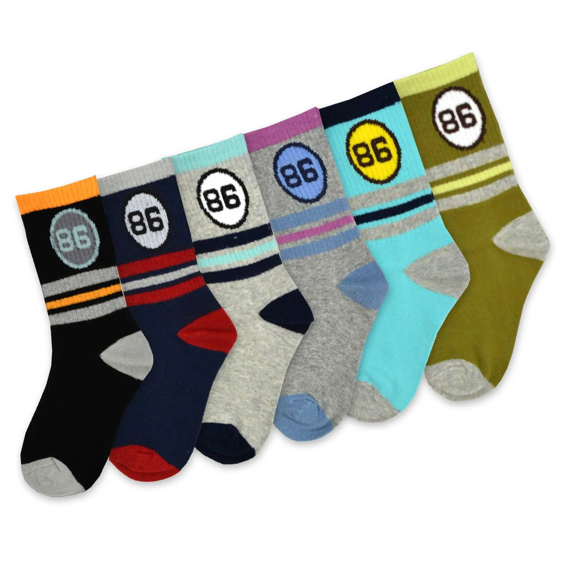 TeeHee Socks Kid's Casual Cotton Quarter Crew 86' Stripe 6-Pack (70928)