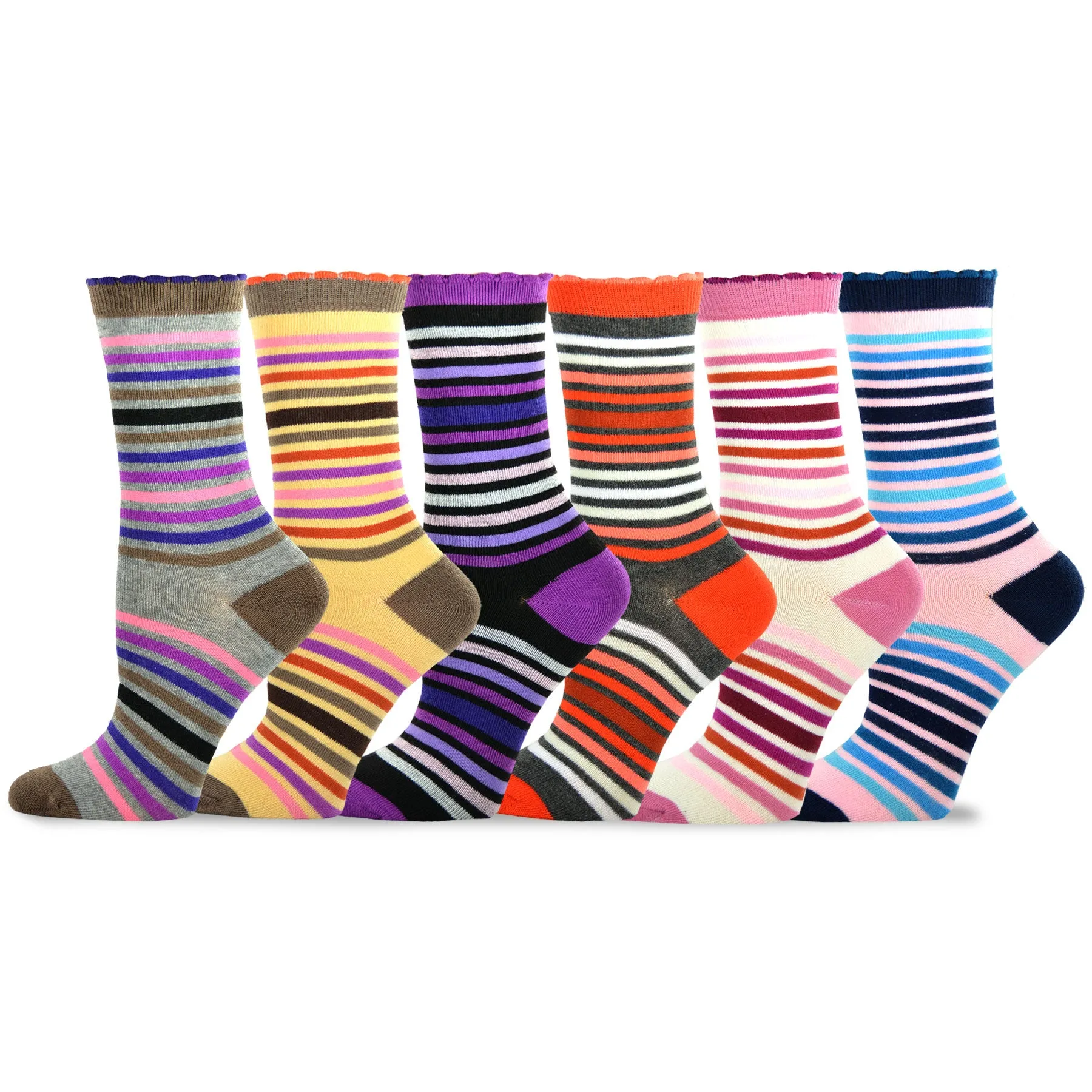 TeeHee Socks Women's Casual Polyester Crew Multi Scallop 6-Pack (11632)