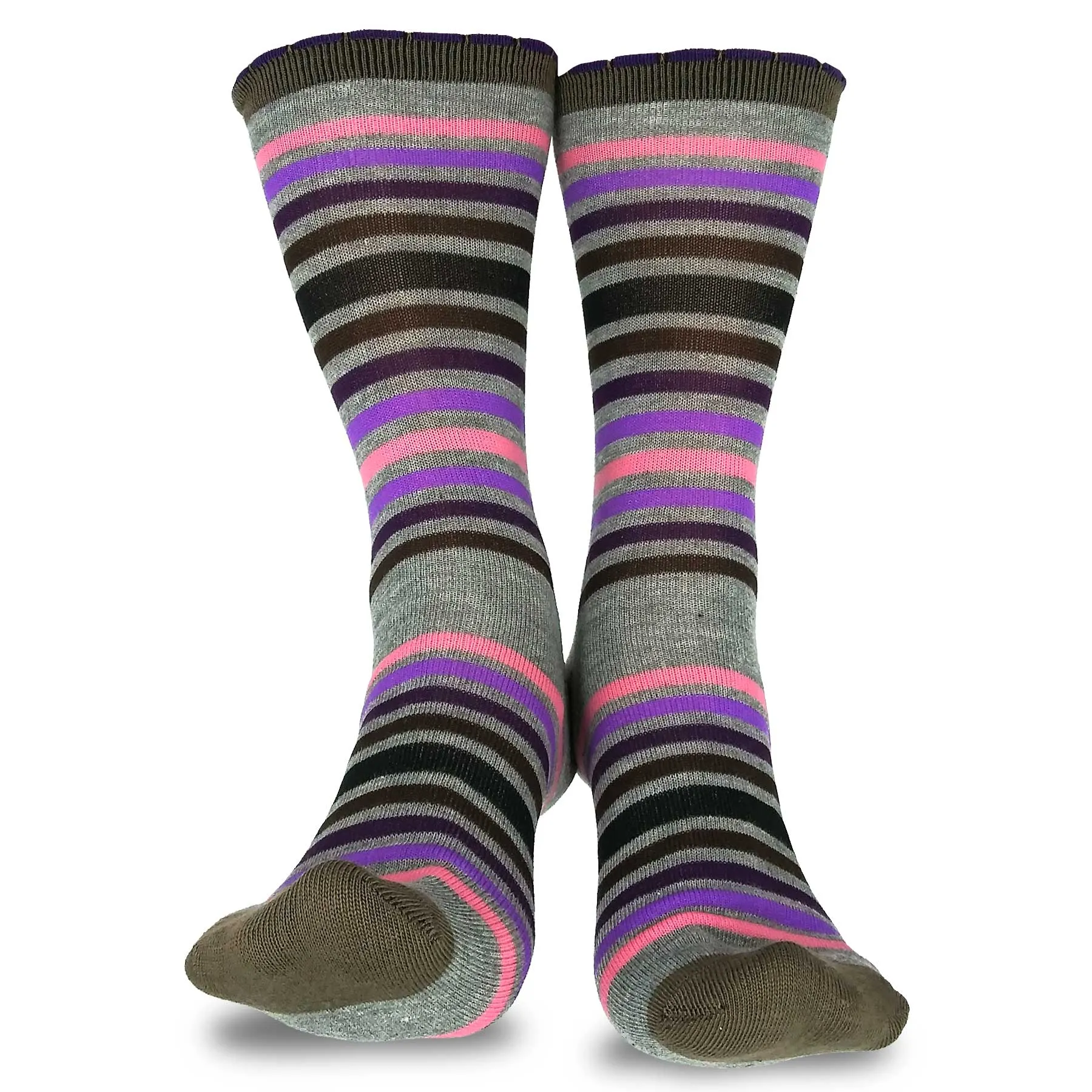 TeeHee Socks Women's Casual Polyester Crew Multi Scallop 6-Pack (11632)