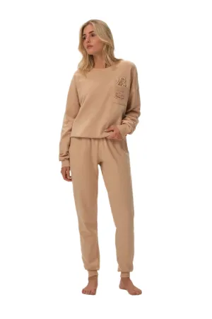 TEEK - Beige Gingerbread Long Sleeve Pants Pajamas Set