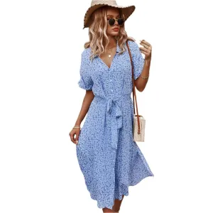 TEEK - Casual Short Sleeve Button Floral Print Dress