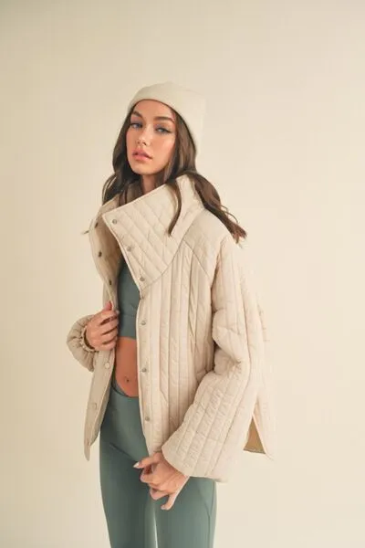 TEEK - Cream Classic Silhouette Quilted Snap Jacket