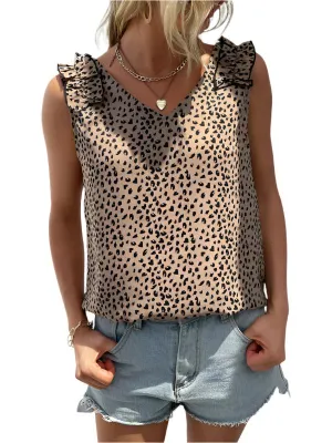 TEEK - Khaki Leopard V-Neck Sleeveless Blouse