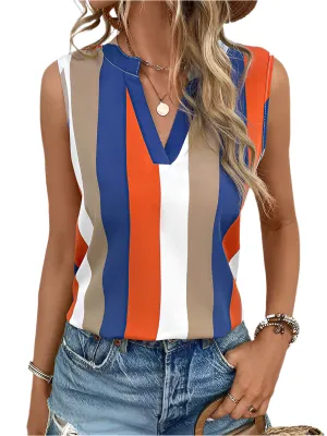 TEEK - Sleeveless Colorful Striped V-Neck Top