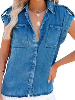TEEK - Sleeveless Denim Shirt Oversized Top