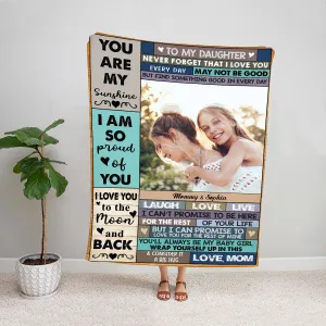 Teesdily | Customized Picture Daughter And Mother Blanket You Are My Sunshine Blanket Family Cozy Blanket Daughter Positive Birthday Gift From Mom