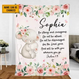 Teesdily | Elephant Mom And Kid Cyustom Fleece Blanket, God Verse Baby Blanket Gift, Baby Toddler Blanket, Floral Nursery Decor, Baby Shower Gifts