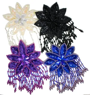 Ten-petaled Flower Beaded Sequins, Sew-on Applique 7.30" x 5" - 1 Piece