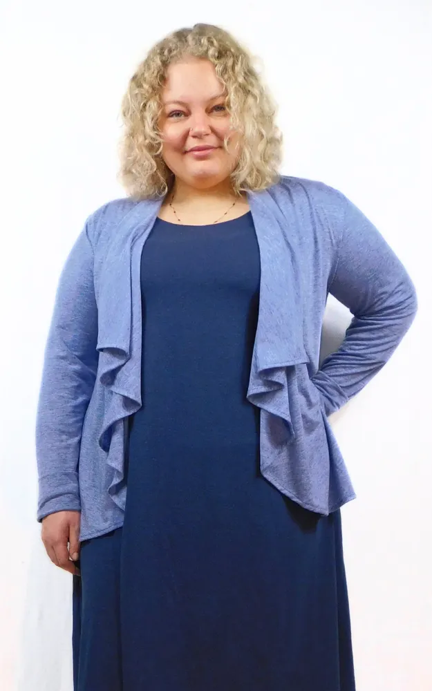 Tencel Merino Wool Fitted Short Cardigan Wrap - Heather Blue S-3XL