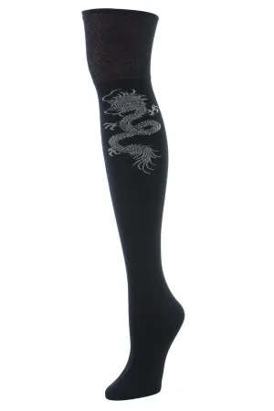 Textured Cuff Dragon Over the Knee Socks