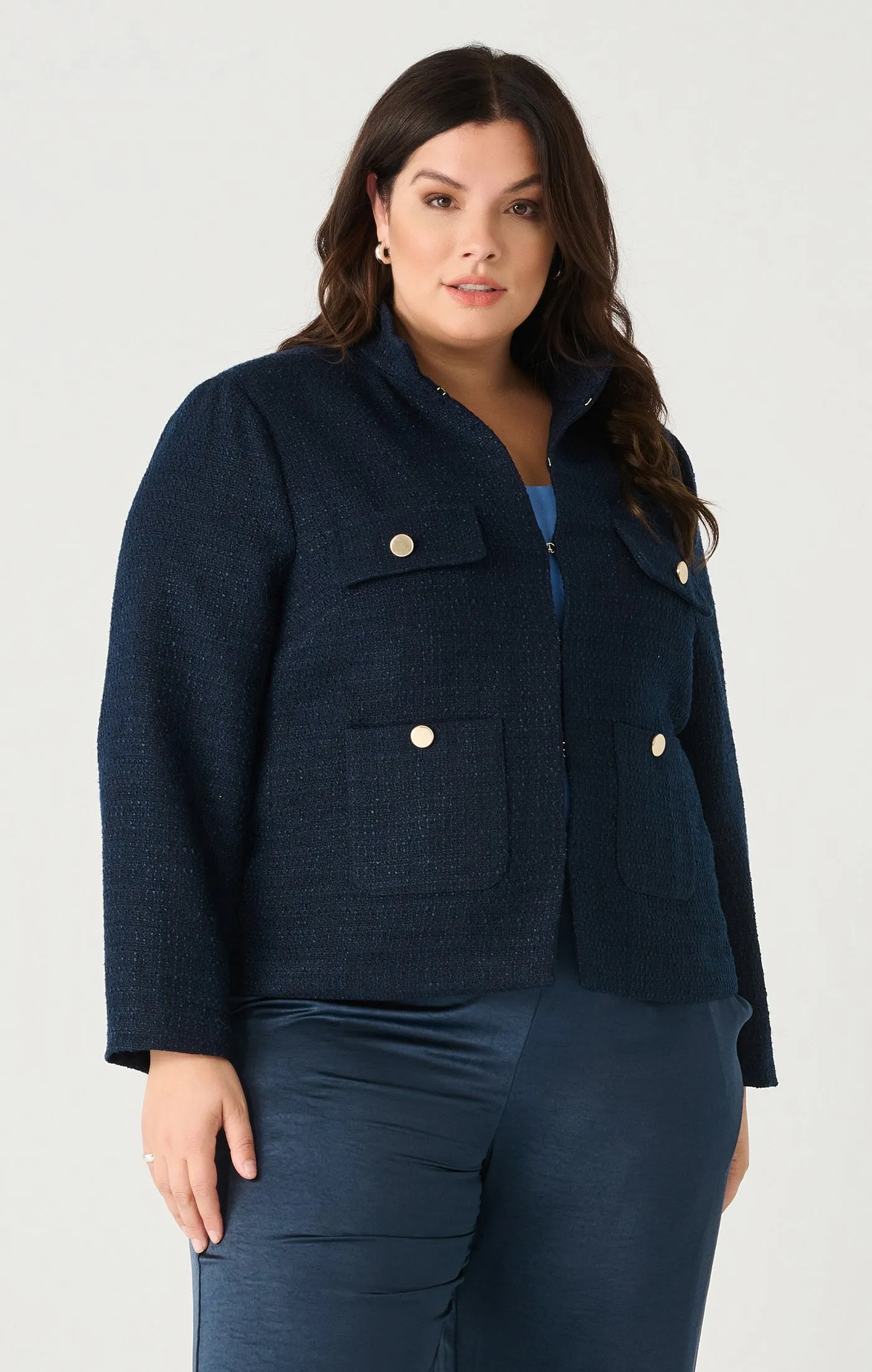 Textured Pocket Detail Jacket in Textured Navy