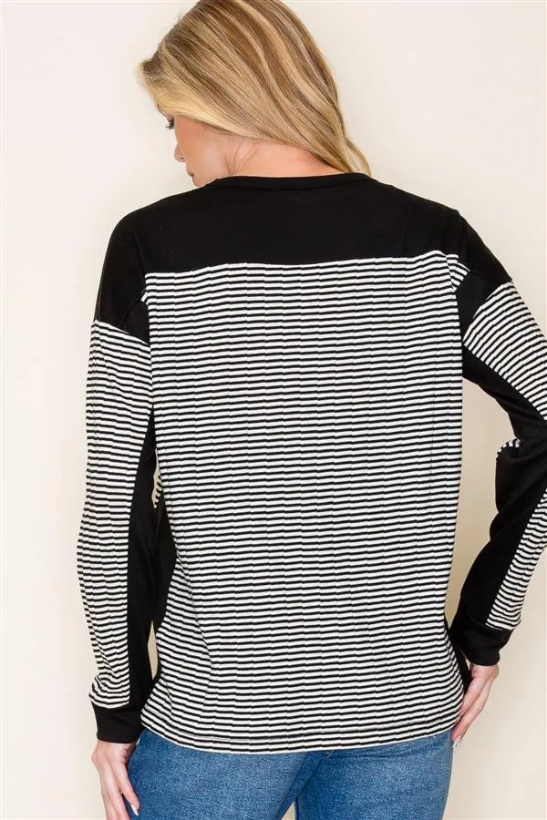 Textured Stripe Black Crewneck