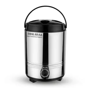 THALAIVAA Stainless Steel Hot and Cold Water Jug 8 Liters, Silver-Black - Double Walled Vaccum Flask/Container - PU Insulated Water Dispenser for Office Home Kitchen Picnic Travelling - Hot Tea Flask