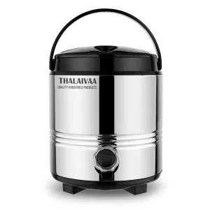 THALAIVAA Stainless Steel Water Camper/Jug 5 Liters, Silver - Hot and Cold PUF Insulated Water Dispenser - Steel Travel Water Container/Jug with Leak Proof Tap - Easy to Carry Handle - BPA Free