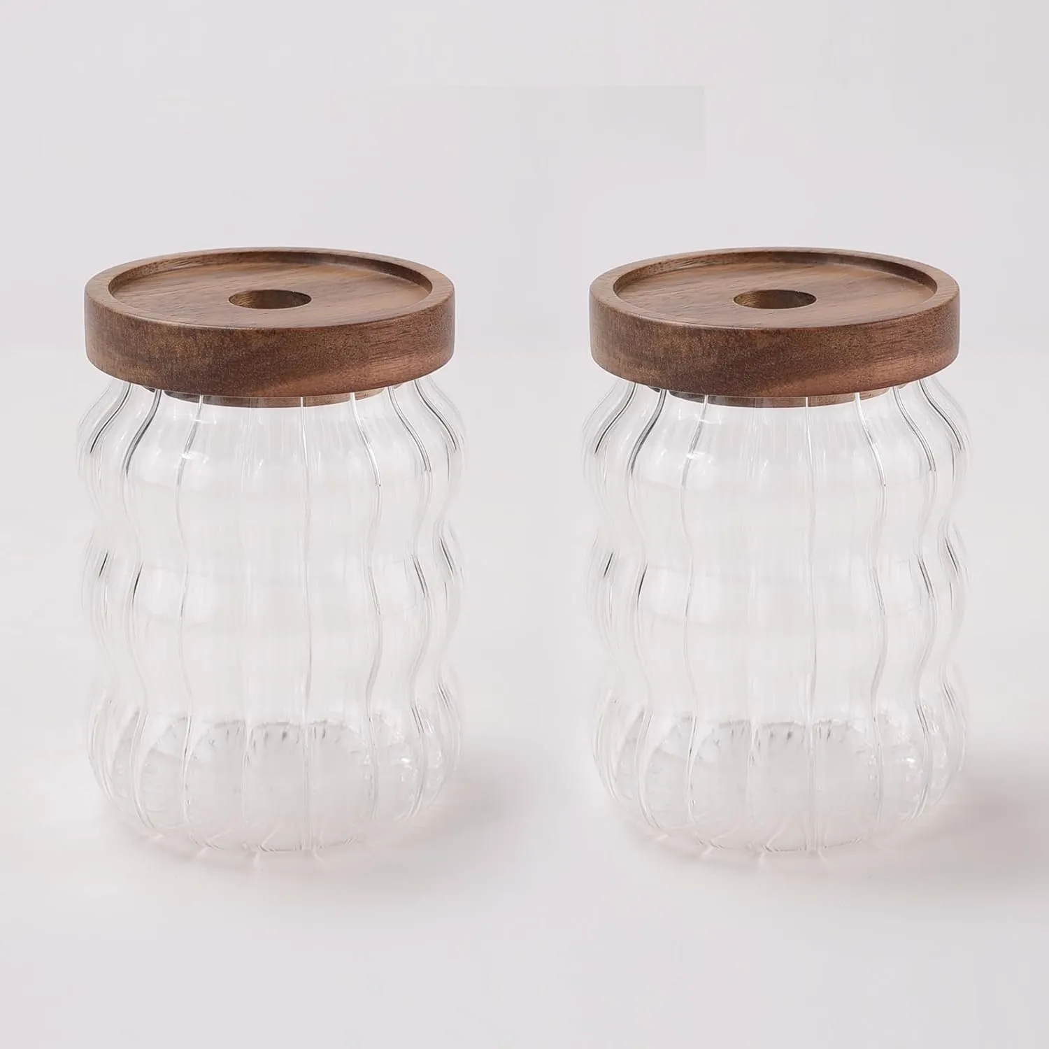 The Better Home Pack of 2 620ml Each Borosilicate Kitchen Containers Set with Acacia Lid | Microwave Safe | Multi-Utility, Leakproof, Airtight Storage Jar For Cookies,Snacks,Tea,Coffee,Sugar