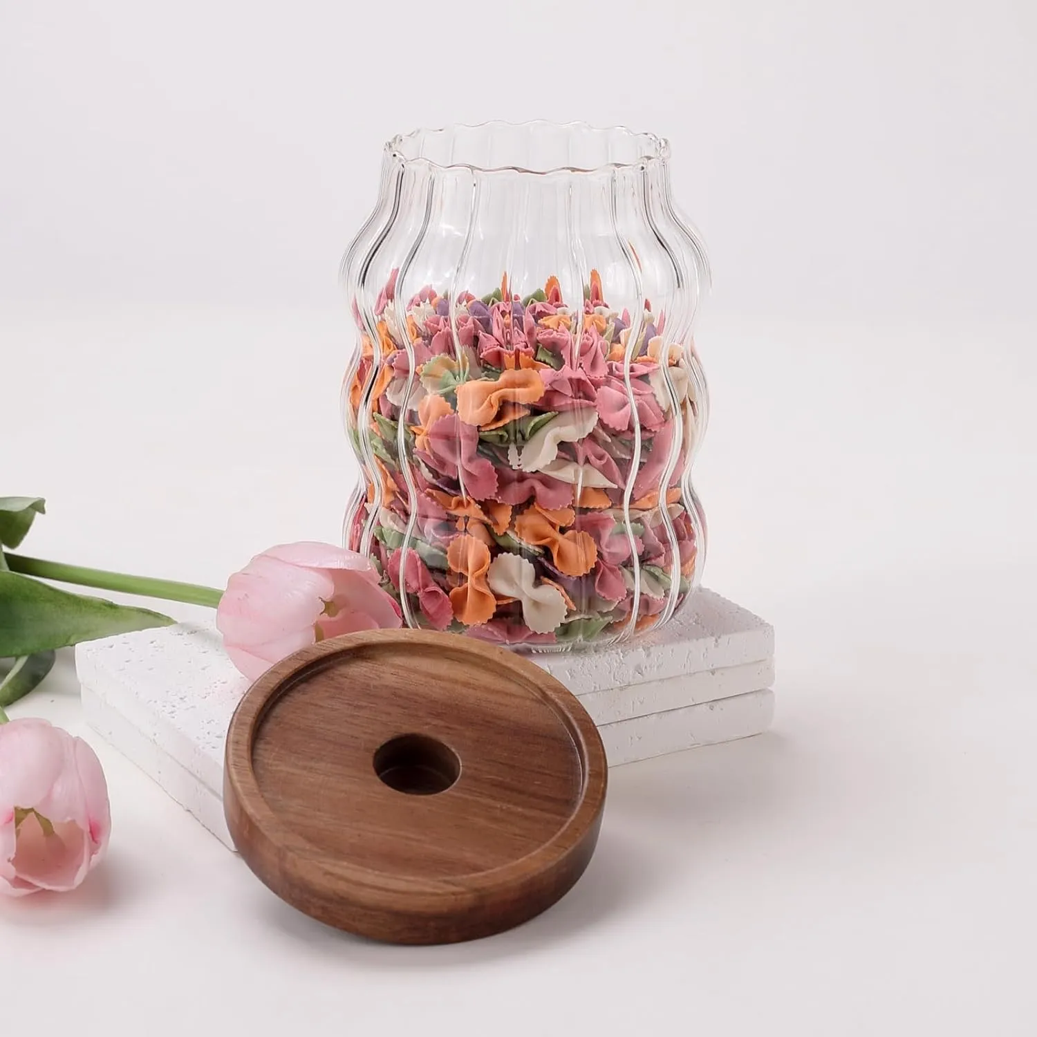 The Better Home Pack of 2 620ml Each Borosilicate Kitchen Containers Set with Acacia Lid | Microwave Safe | Multi-Utility, Leakproof, Airtight Storage Jar For Cookies,Snacks,Tea,Coffee,Sugar