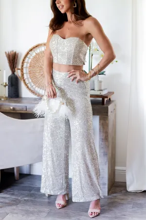 The Cece Sequin Pants- Silver
