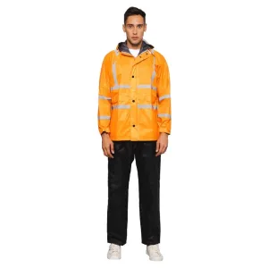 THE CLOWNFISH Leroy Series Rain Coat - Waterproof, Reflective | Hood Included | XX-Large | Orange & Black