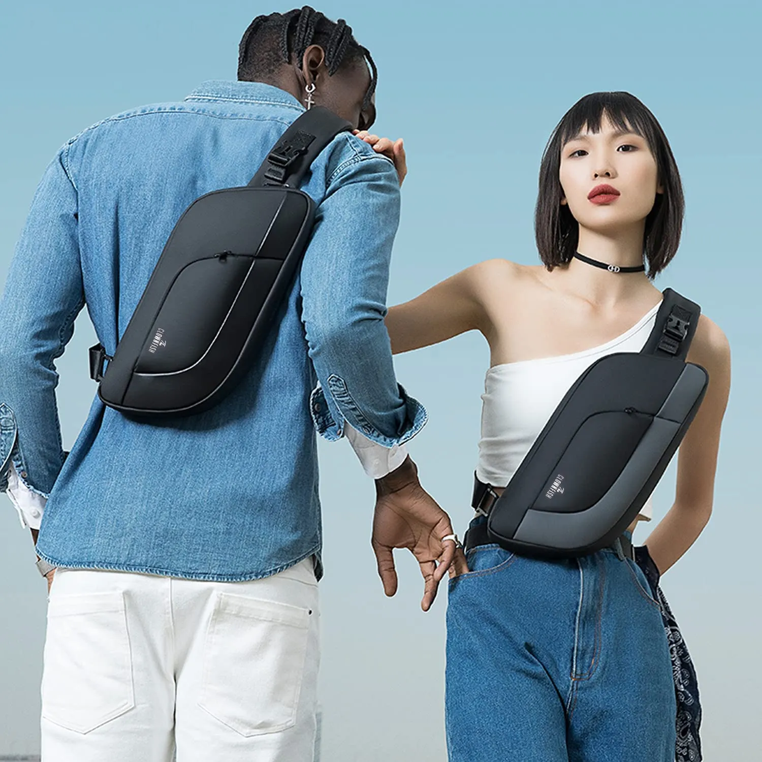 THE CLOWNFISH Water Resistant Polyester Slim Unisex Travel Crossbody Sling Bag Chest Pack (Grey)