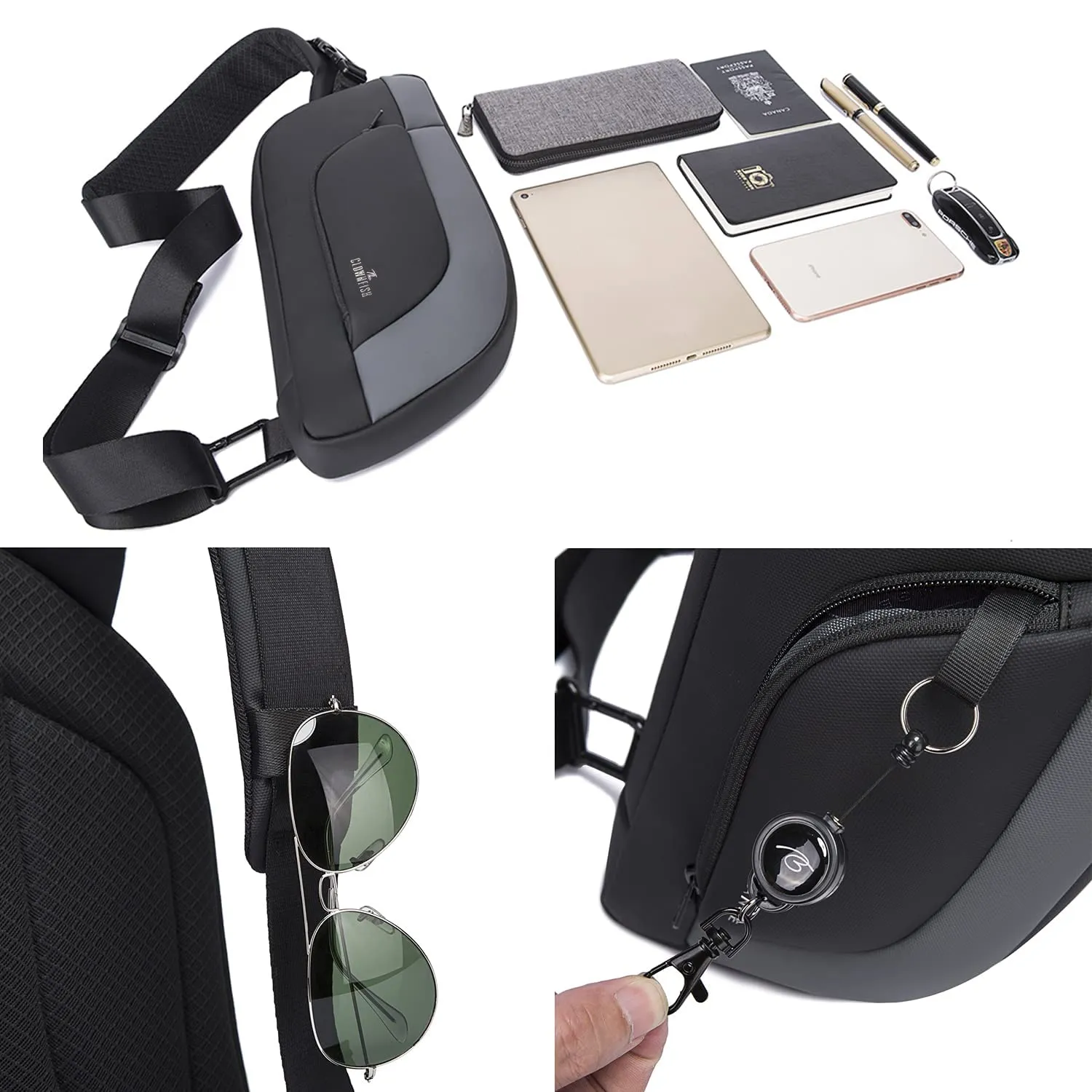 THE CLOWNFISH Water Resistant Polyester Slim Unisex Travel Crossbody Sling Bag Chest Pack (Grey)