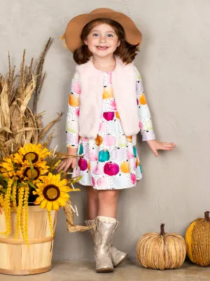 The Cutest Pick Pumpkin Dress And Fuzzy Vest Set