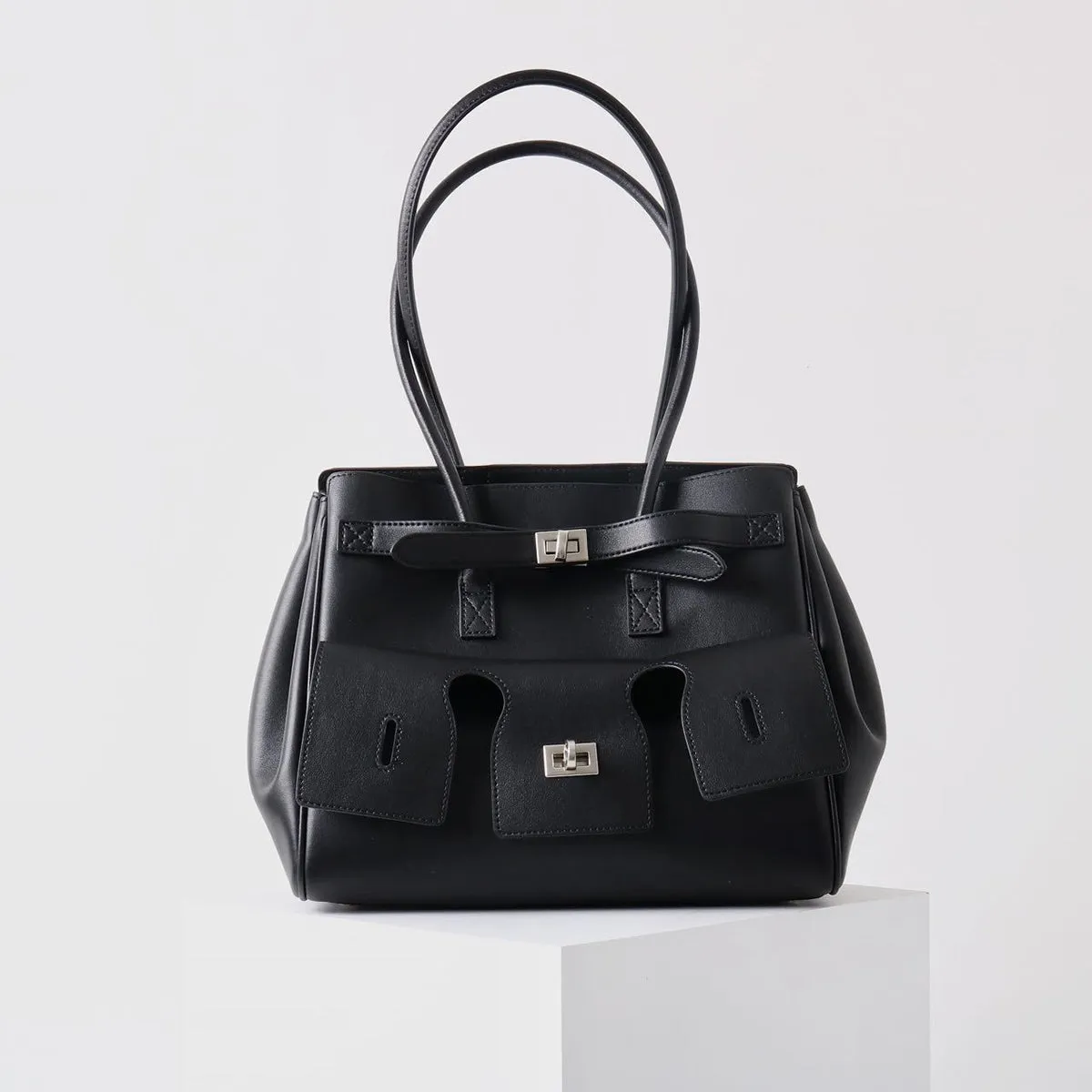 The Emmy | Luxury Black Leather Tote Bag – Elegant & Spacious