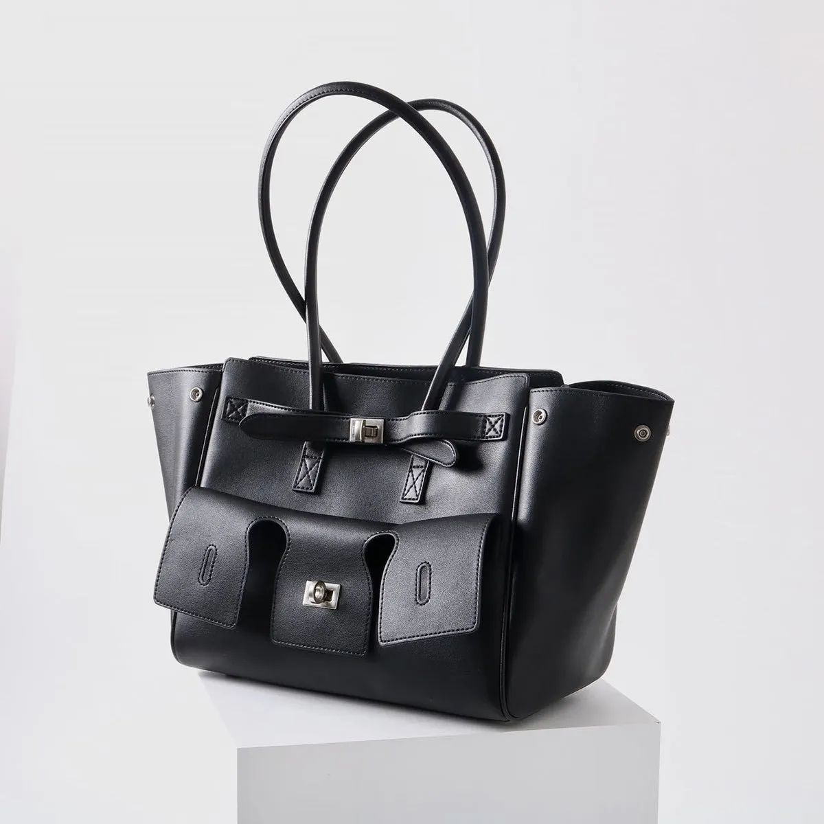 The Emmy | Luxury Black Leather Tote Bag – Elegant & Spacious