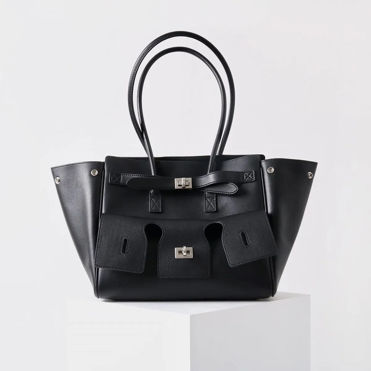 The Emmy | Luxury Black Leather Tote Bag – Elegant & Spacious