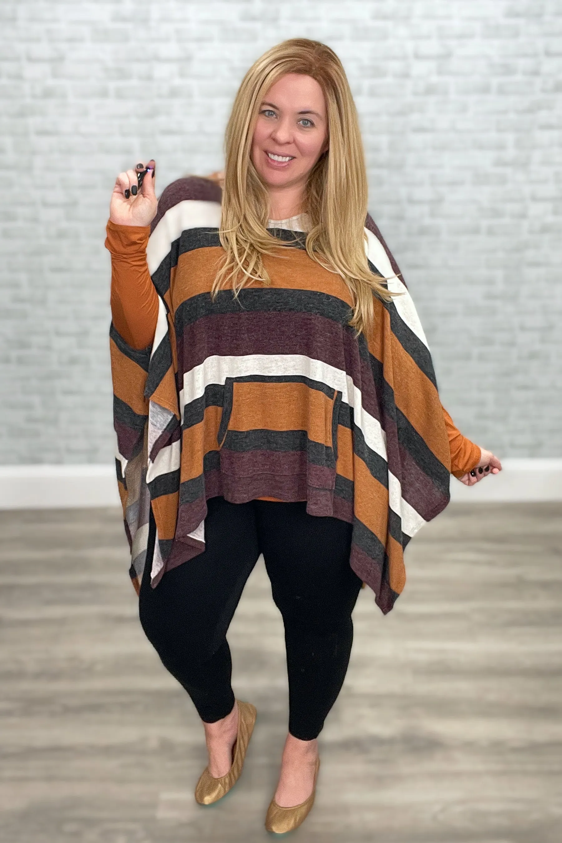 The Fall Hayride Striped Poncho by Oddi