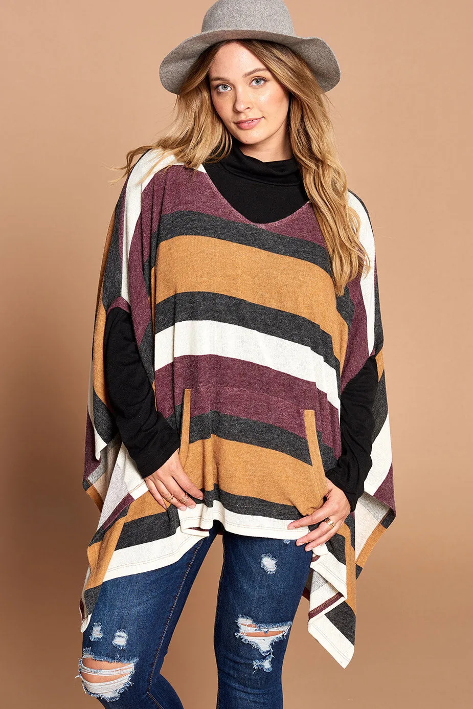 The Fall Hayride Striped Poncho by Oddi