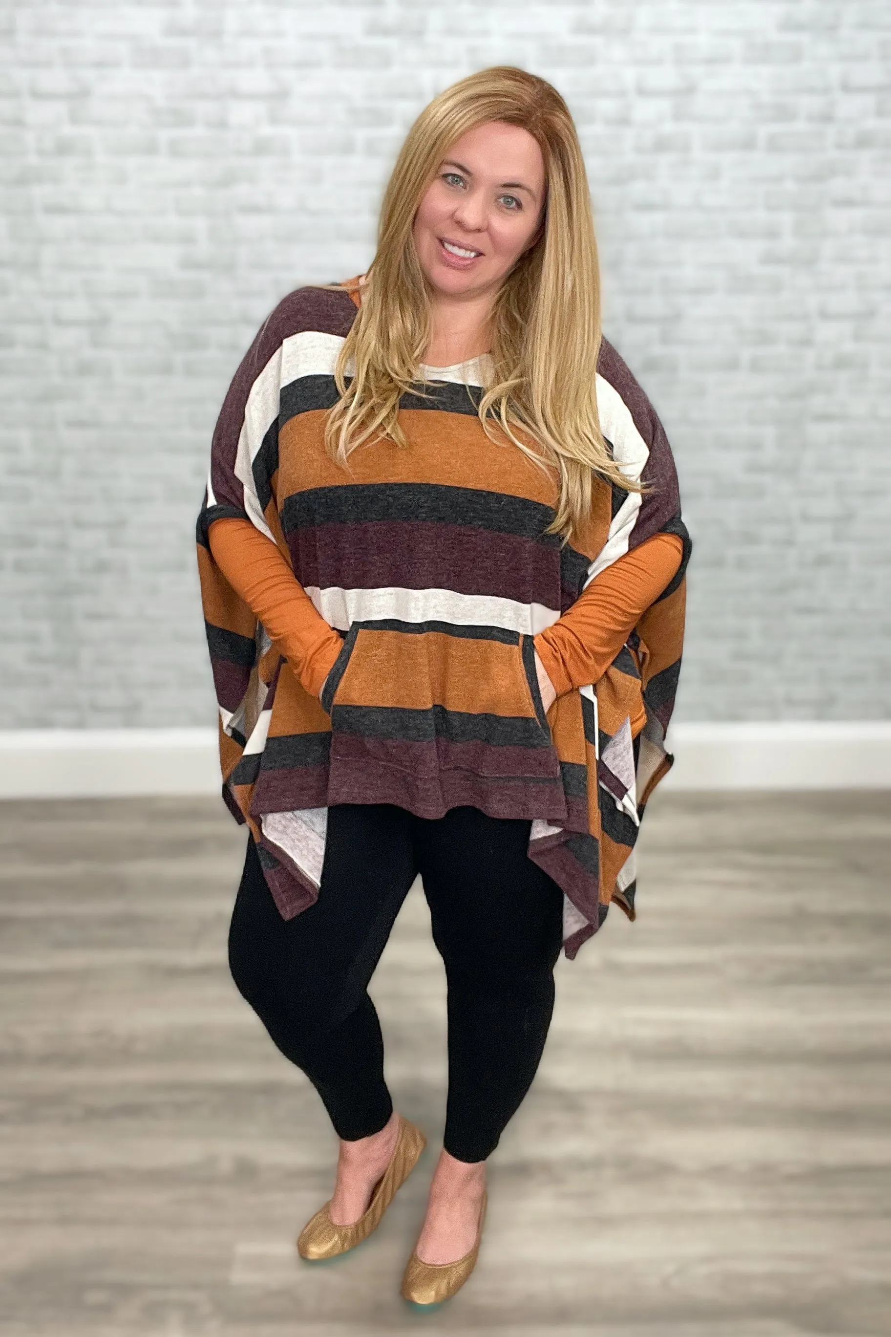 The Fall Hayride Striped Poncho by Oddi