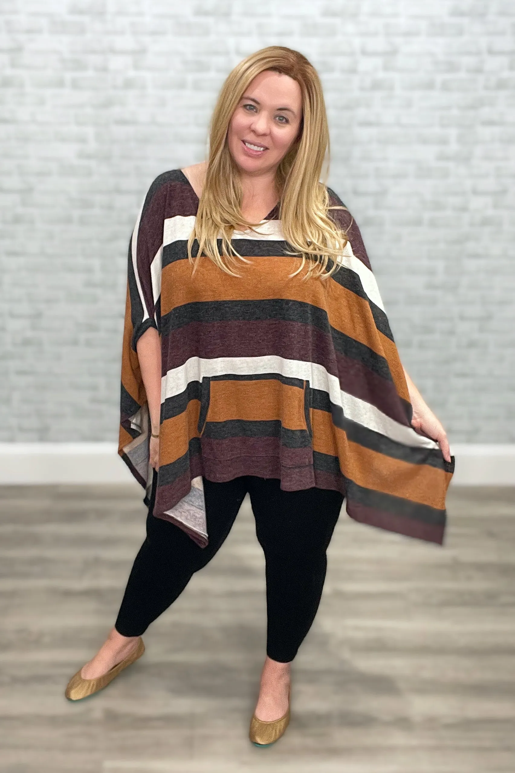 The Fall Hayride Striped Poncho by Oddi