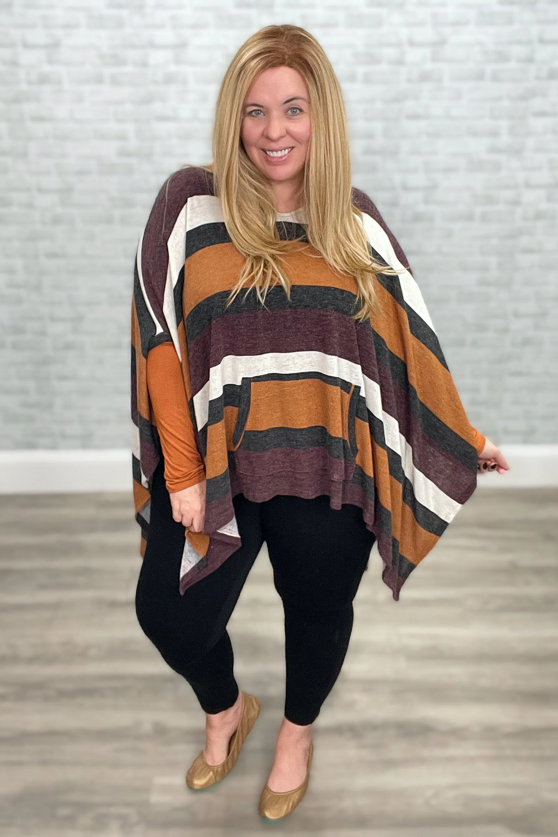 The Fall Hayride Striped Poncho by Oddi