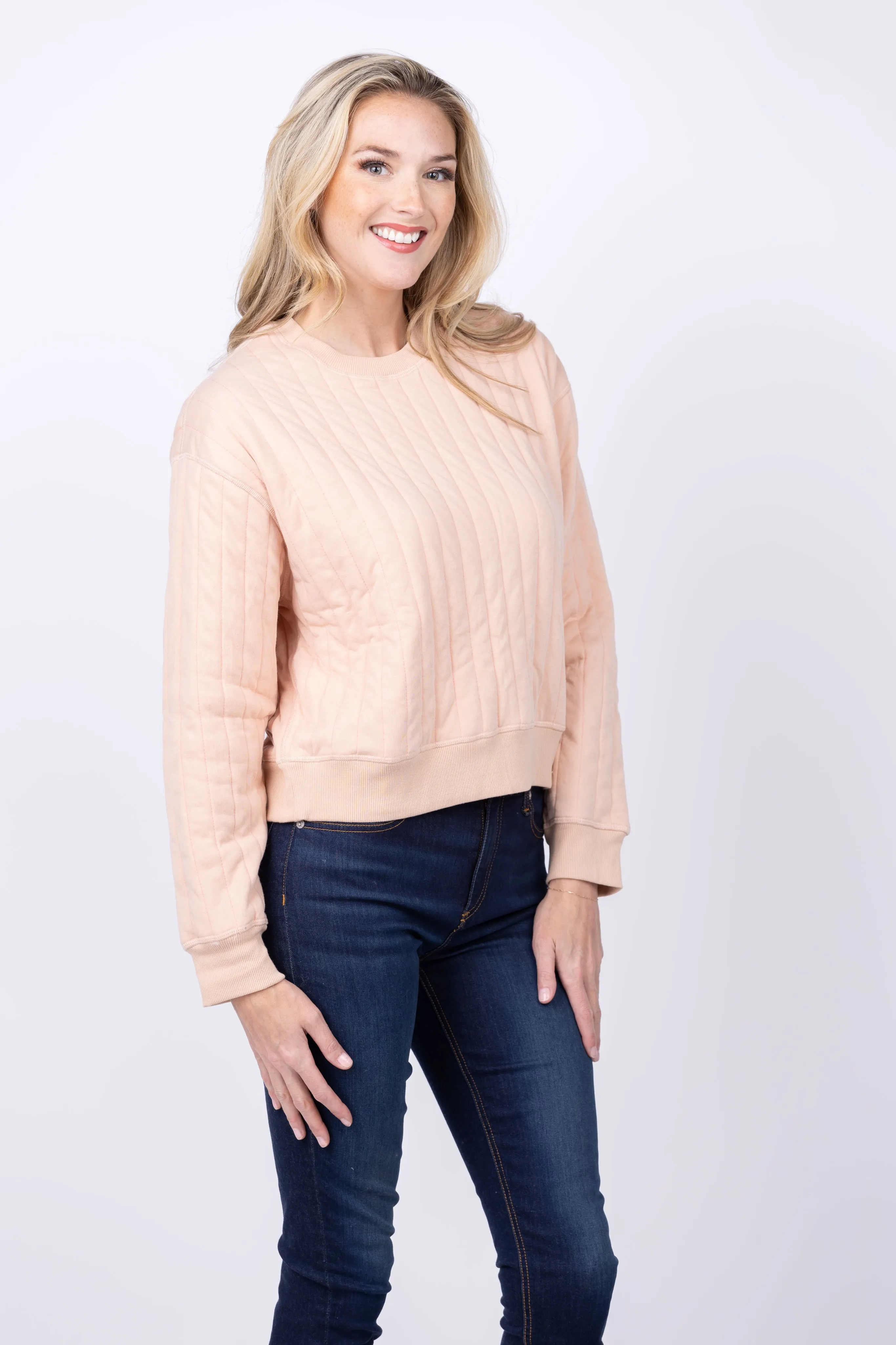 The Great.  The Reverse Quilted Avalanche Sweatshirt in Cloud Pink