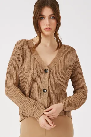 The Oliphant - Desert Tan Combed Cotton Ribbed Cardigan