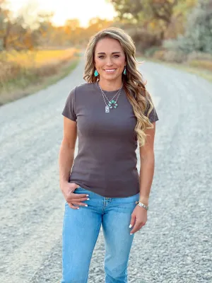 The Ribbed Basic Tee in Charcoal