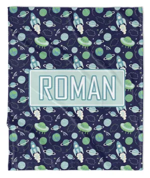 THE SKY IS THE LIMIT SPACE MODERN PERSONALIZED NAME BLANKET