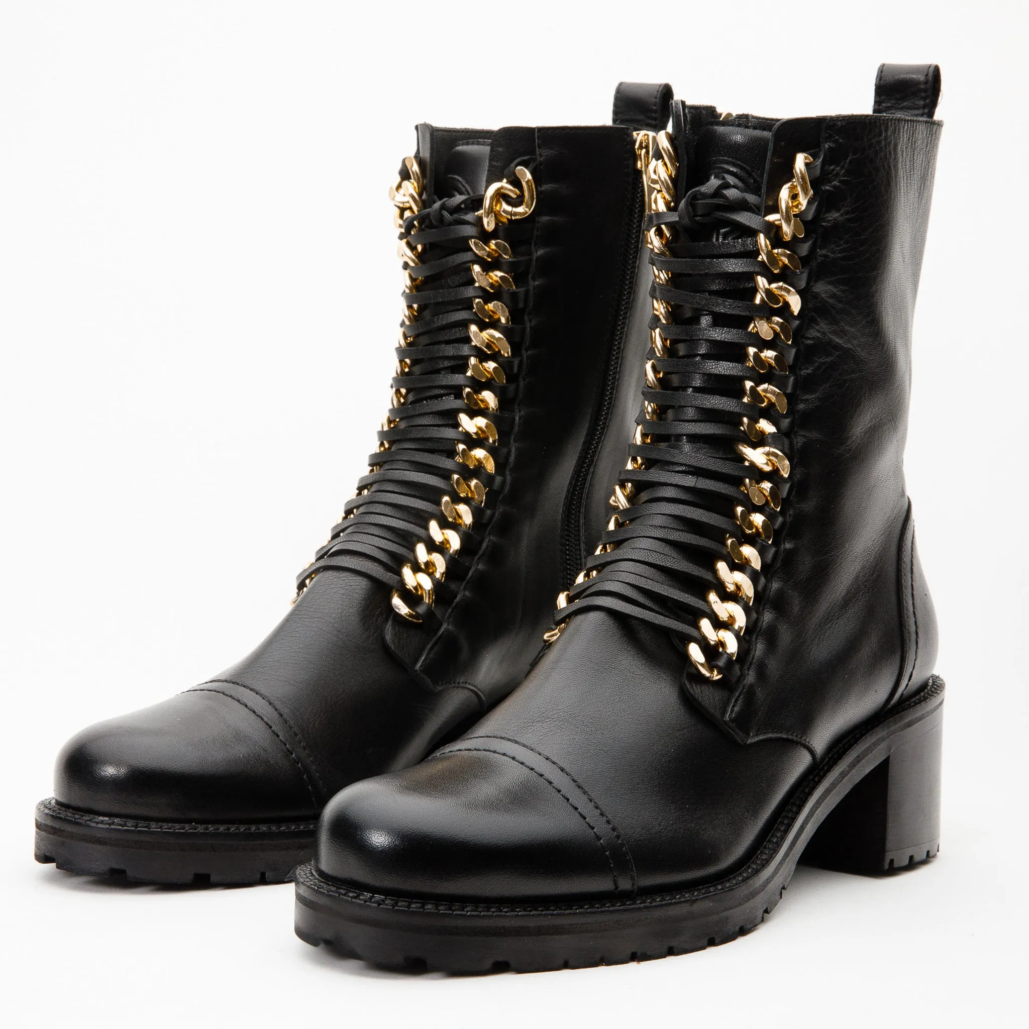 The Tuna Black Leather Mid Calf Women Boot